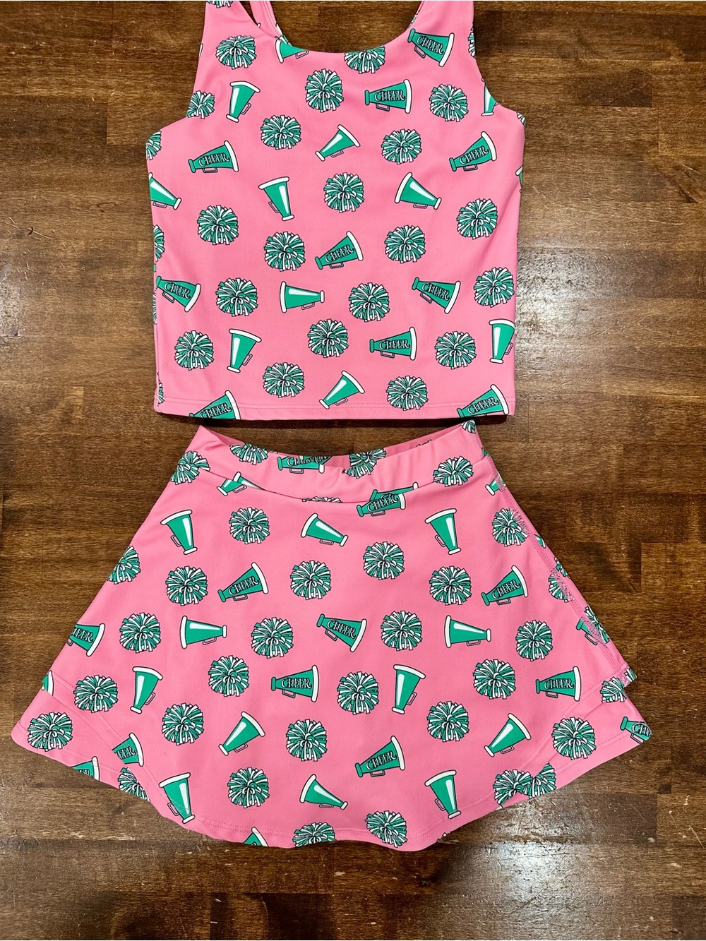 SweetHoney Sz 8 Cheer Skirt Tank Set All Over Print Skort Performance Outfit
